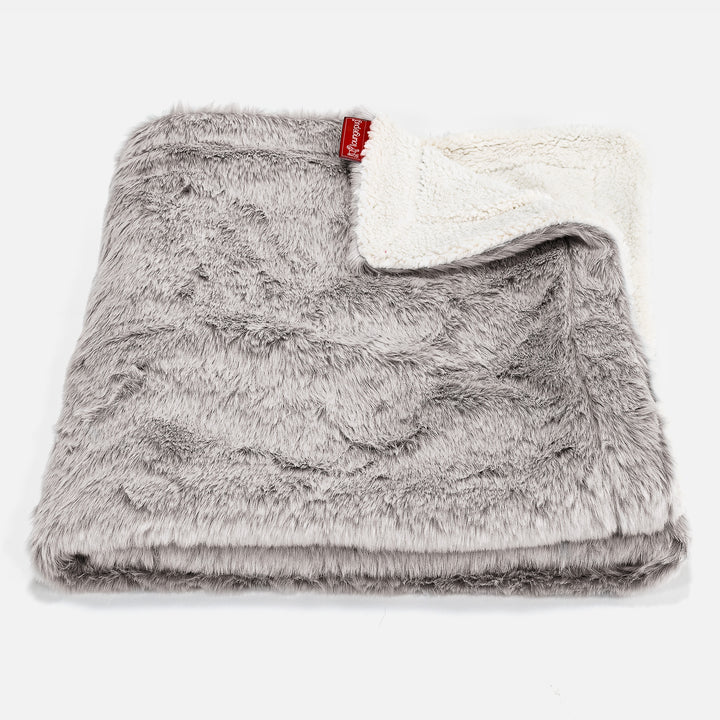 Plaid / Coperta Sherpa - Eco-pelliccia di Coniglio Grigio Chiaro 01