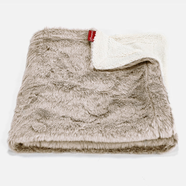 Plaid / Coperta Sherpa - Eco-pelliccia di Coniglio Marrone dorato 01