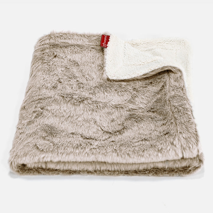 Plaid / Coperta Sherpa - Eco-pelliccia di Coniglio Marrone dorato 01