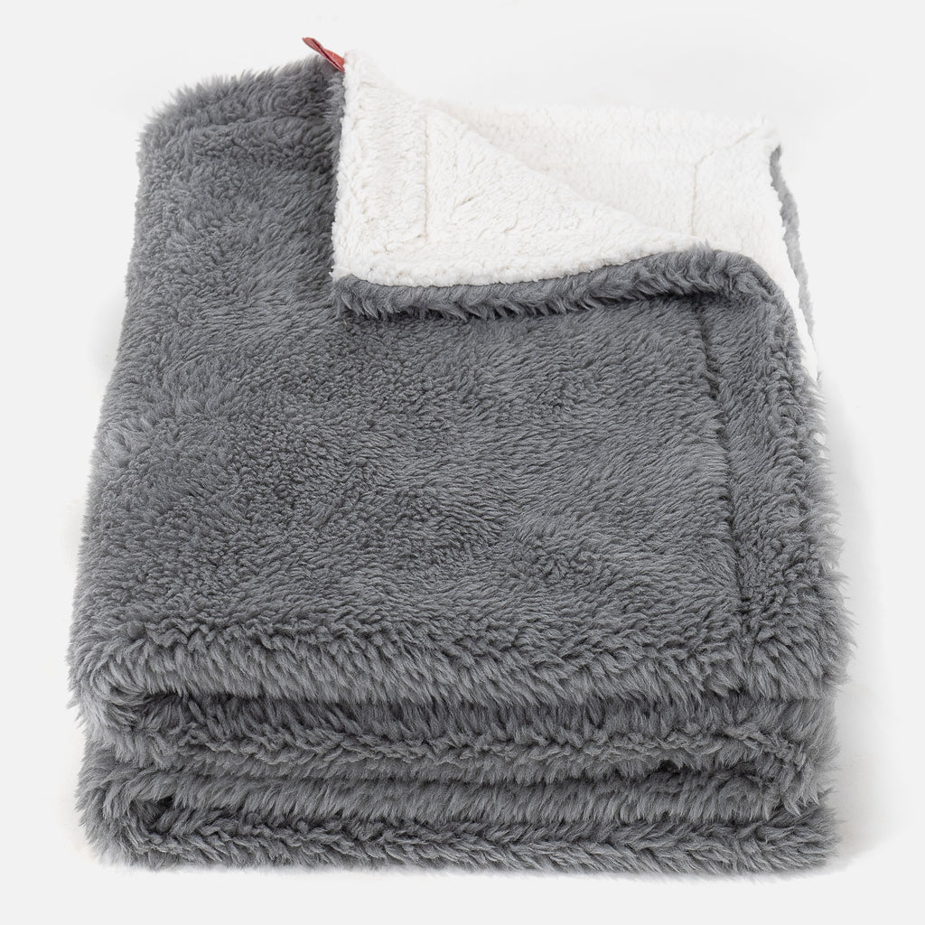 Plaid / Coperta Sherpa - Eco-pelliccia Orsacchiotto Grigio scuro 01