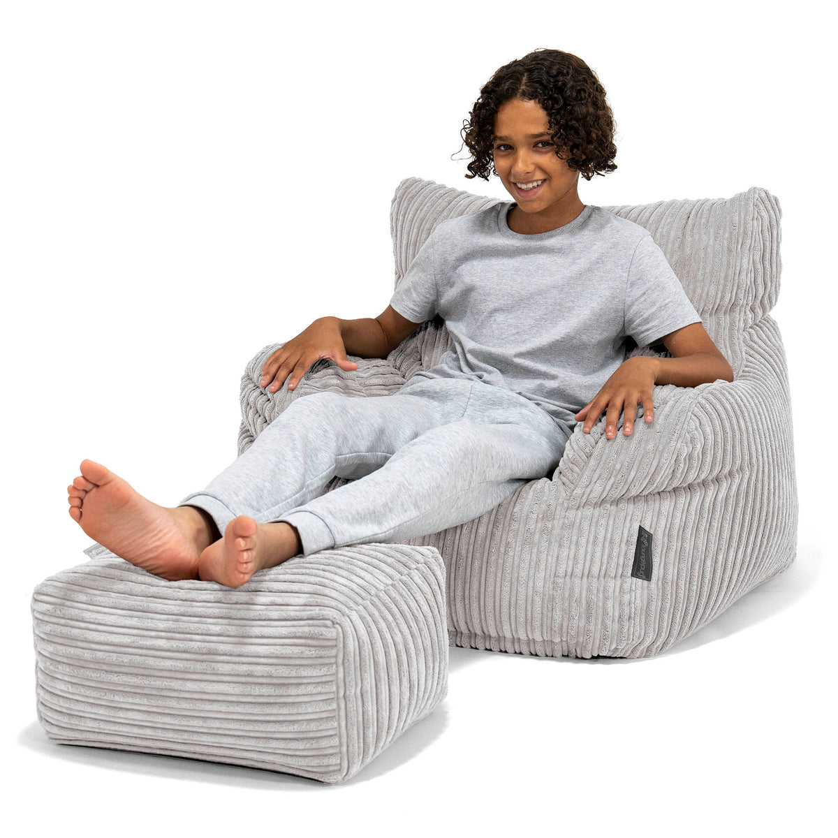 Lounge Pug Poltrona Sacco Teardrop Con Poggiapiedi – Velluto A Coste Nero – Per Gaming E Relax – Reclinabile