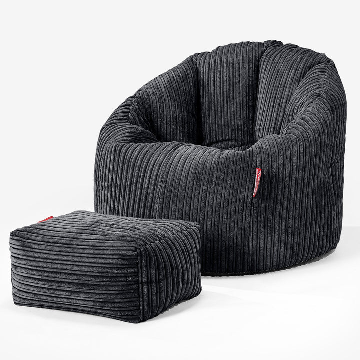 Poltrona Sacco 'Abbraccio', Pouf - Velluto a Coste Nero 02