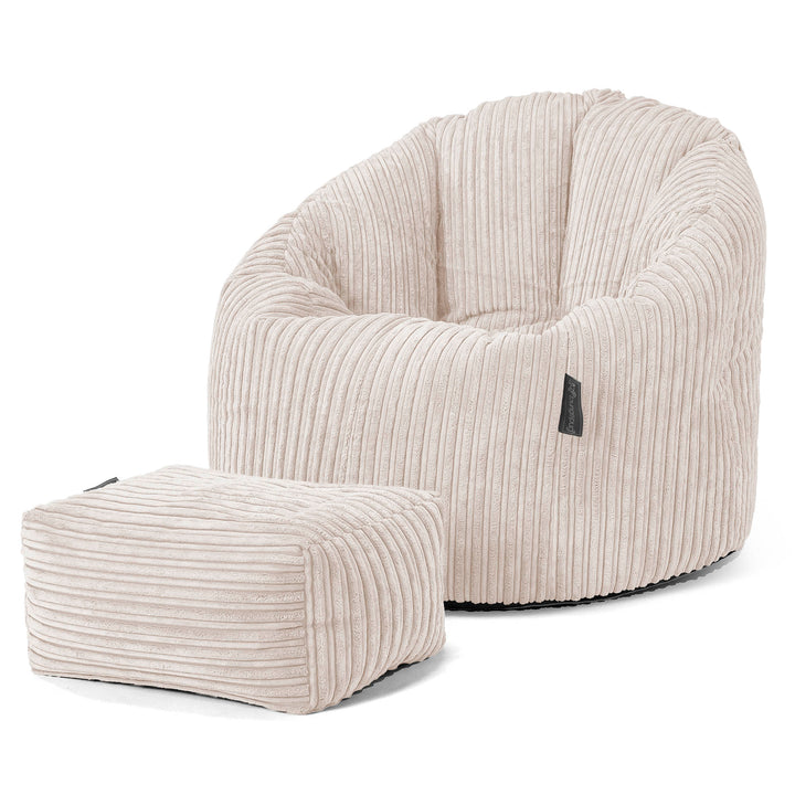 Poltrona Sacco 'Abbraccio', Pouf - Velluto a Coste Avorio 02