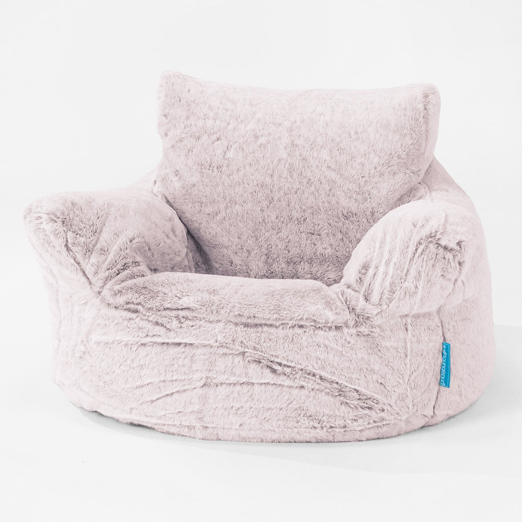 Poltrona Sacco Per Bambini Piccolo 1-3 anni - Eco-pelliccia di Coniglio Rosa Antico 01