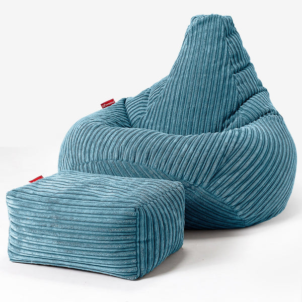 Poltrona Sacco Pouf 'Gioco' - Velluto a Coste Egeo Blu 01