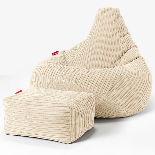 Poltrona Sacco Pouf 'Gioco' - Velluto a Coste Panna 01