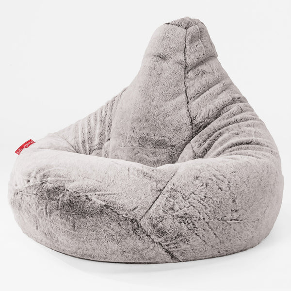 Poltrona Sacco Pouf 'Gioco' - Eco-pelliccia di Coniglio Grigio Chiaro 04