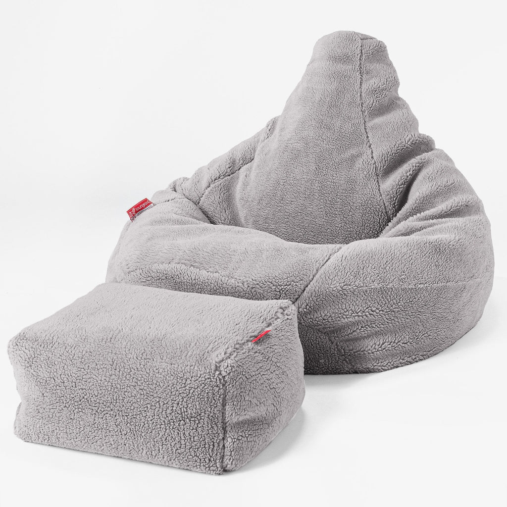 Poltrona Sacco Pouf 'Gioco' - Eco-pelliccia Orsacchiotto Grigio Medio 04