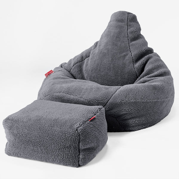 Poltrona Sacco Pouf 'Gioco' - Eco-pelliccia Orsacchiotto Grigio scuro 04