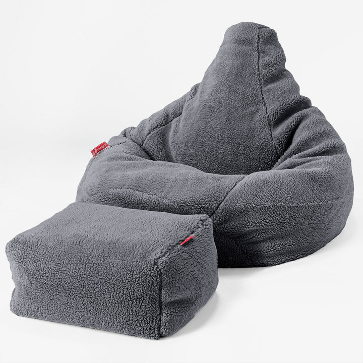 Poltrona Sacco Pouf 'Gioco' - Eco-pelliccia Orsacchiotto Grigio scuro 04