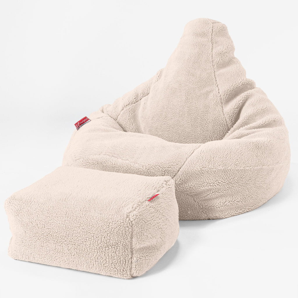 Poltrona Sacco Pouf 'Gioco' - Eco-pelliccia Orsacchiotto Panna 04