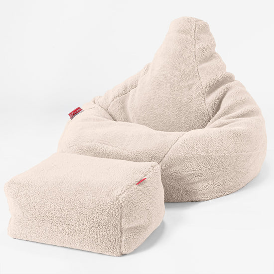 Poltrona Sacco Pouf 'Gioco' - Eco-pelliccia Orsacchiotto Panna 04