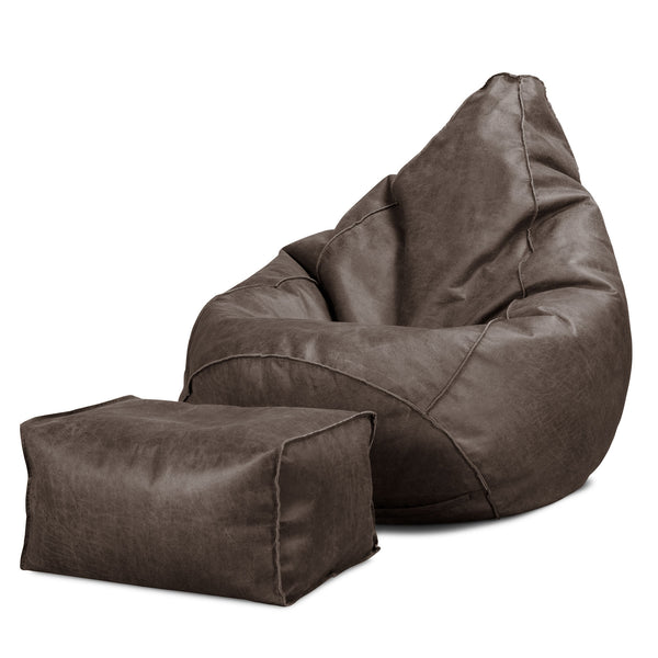 Poltrona Sacco Pouf 'Gioco' - Pelle Effetto Vintage Ardesia Naturale 01