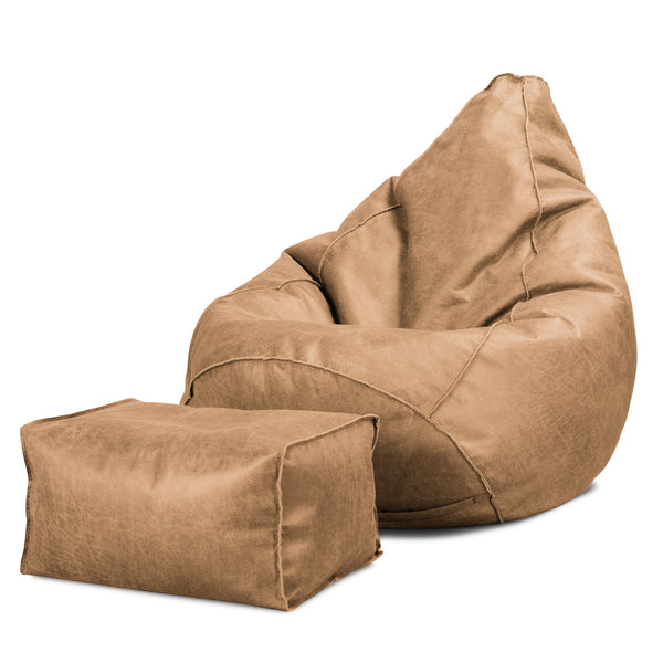 Poltrona Sacco Pouf 'Gioco' - Pelle Effetto Vintage Marrone Miele 01