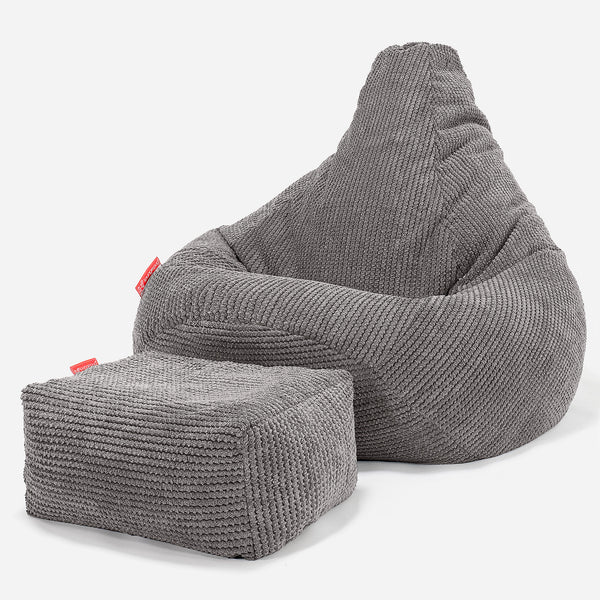 Poltrona Sacco Pouf 'Gioco' - Pompon Carbone Grigio 01