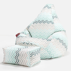 Poltrona Sacco Pouf 'Gioco' - Stampa Geometrica Chevron Alzavola