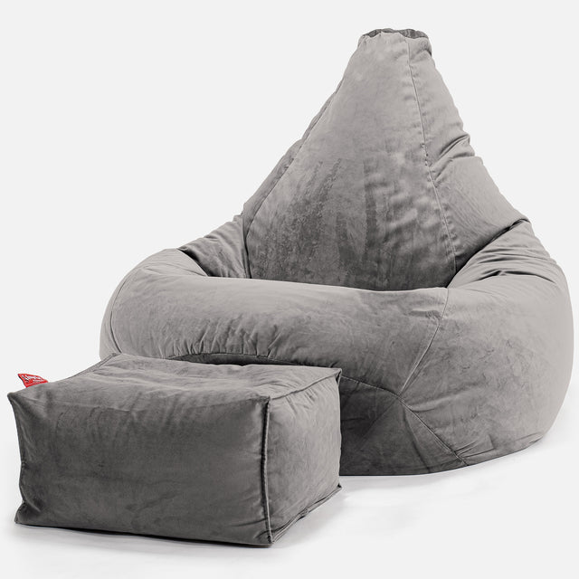 Poltrona Sacco Pouf 'Gioco' - Velluto Argento 01