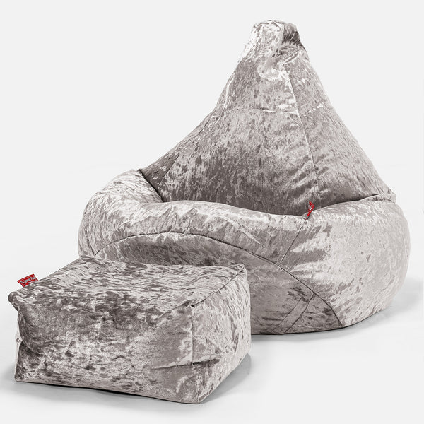 Poltrona Sacco Pouf 'Gioco' - Velluto Vintage Argento 01