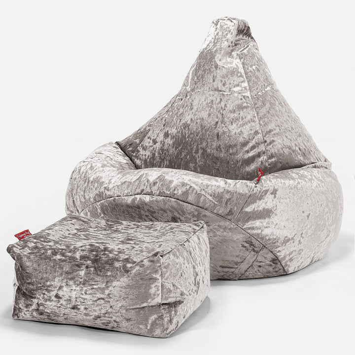 Poltrona Sacco Pouf 'Gioco' - Velluto Vintage Argento 01