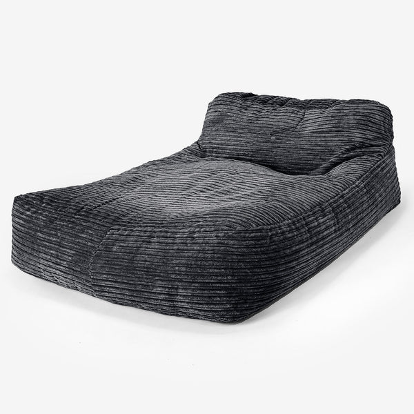 Pouf Chaise Longue, 2 Persone - Velluto a Coste Nero 01