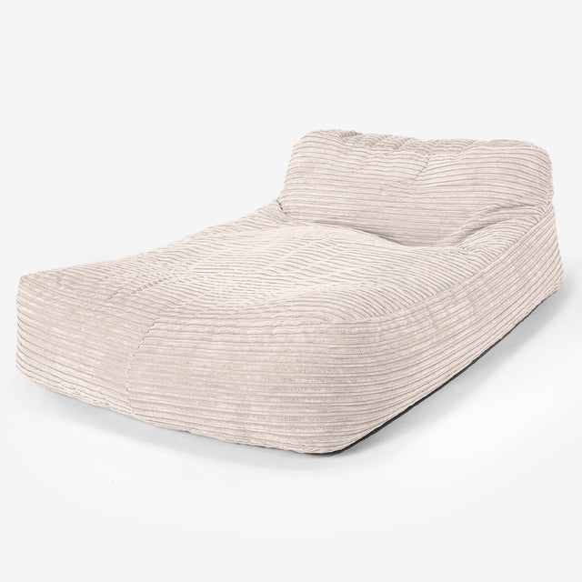 Pouf Chaise Longue, 2 Persone - Velluto a Coste Avorio 01
