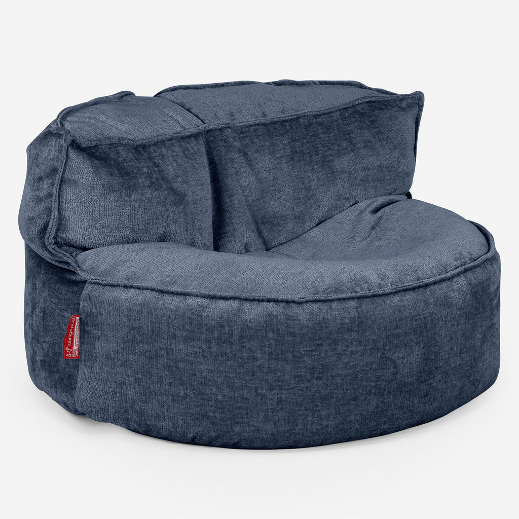Lounge Pug Pouf Divano Sacco Classic Grande - Blu Egeo Pompon - Poltrona Relax Per Soggiorno