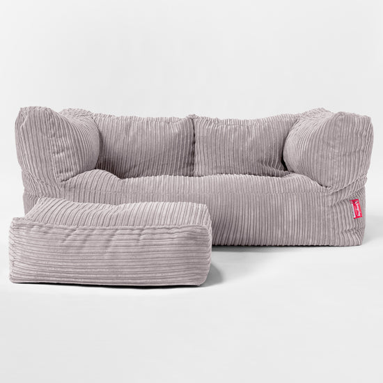Albert Pouf Divano 2 posti - Velluto a Coste Grigio Argento 02