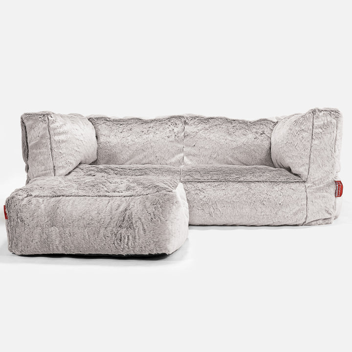 Albert Pouf Divano 2 posti - Eco-pelliccia di Coniglio Grigio Chiaro 02