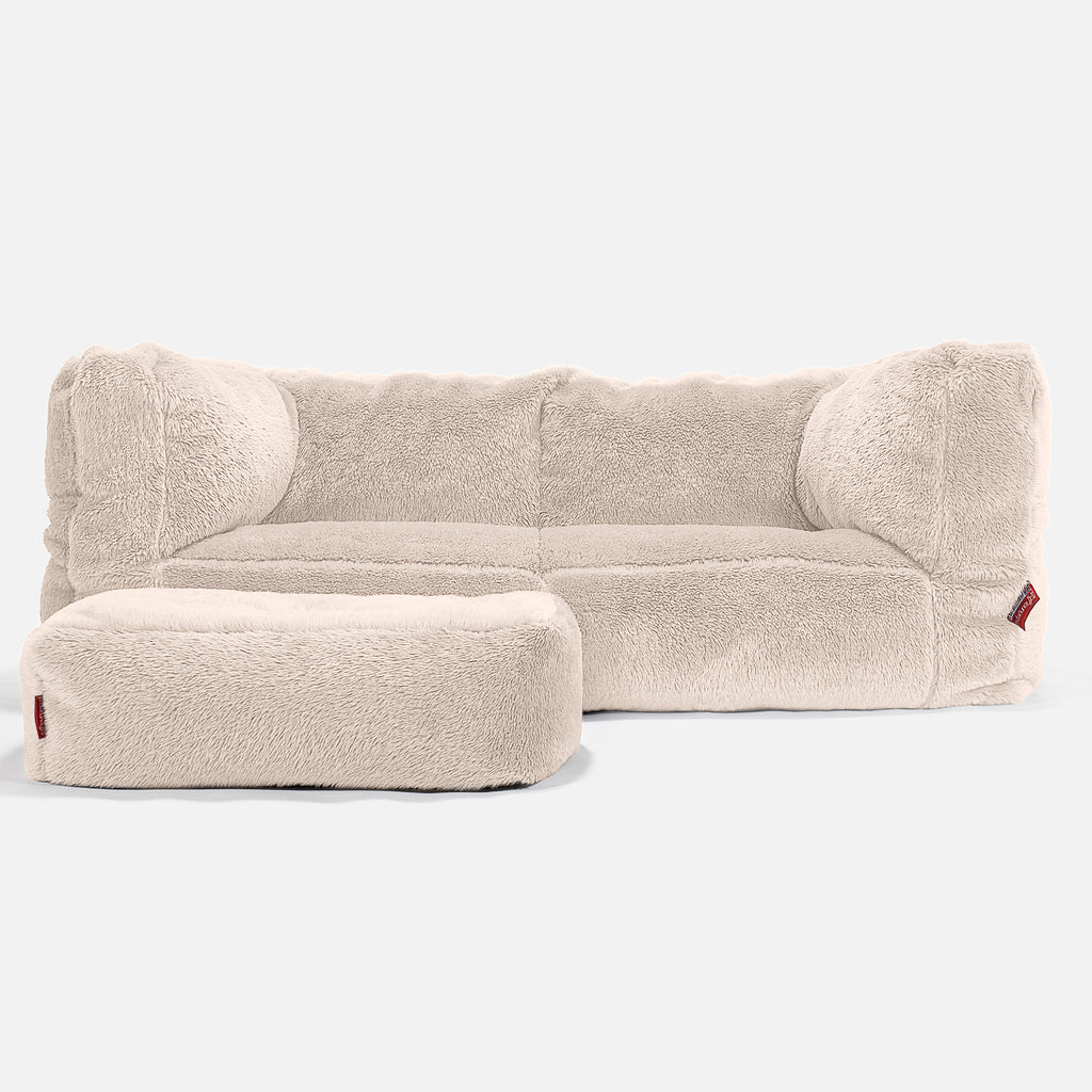 Albert Pouf Divano 2 posti - Eco-pelliccia Orsacchiotto Panna 02