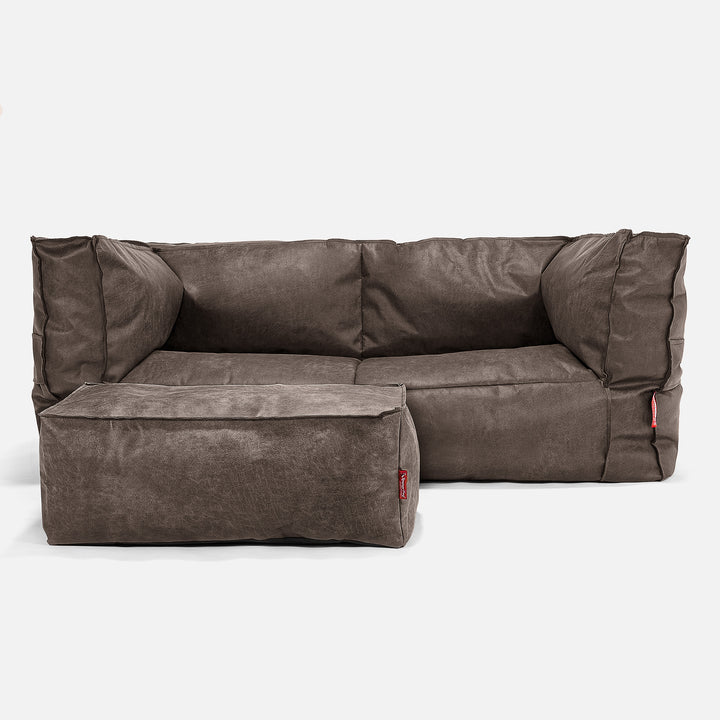Albert Pouf Divano 2 posti - Pelle Effetto Vintage Ardesia Naturale 02