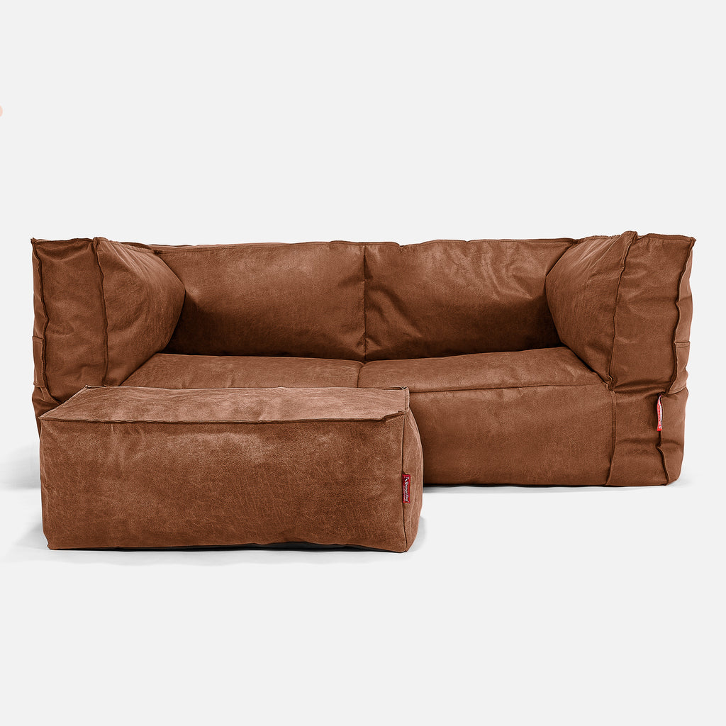 Albert Pouf Divano 2 posti - Pelle Effetto Vintage Tenné 02