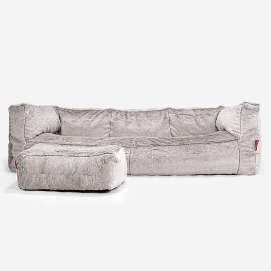 Albert Pouf Divano 3 posti - Eco-pelliccia di Coniglio Grigio Chiaro 02