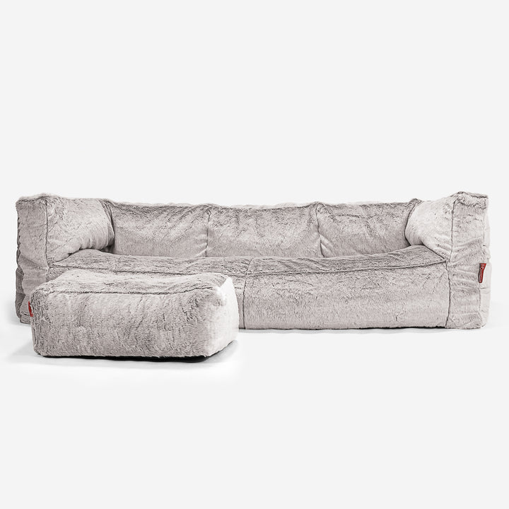 Albert Pouf Divano 3 posti - Eco-pelliccia di Coniglio Grigio Chiaro 02