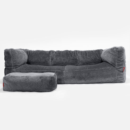 Albert Pouf Divano 3 posti - Eco-pelliccia Orsacchiotto Grigio scuro 02