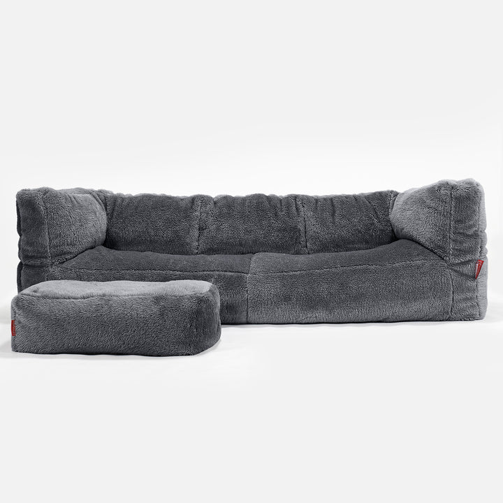 Albert Pouf Divano 3 posti - Eco-pelliccia Orsacchiotto Grigio scuro 02
