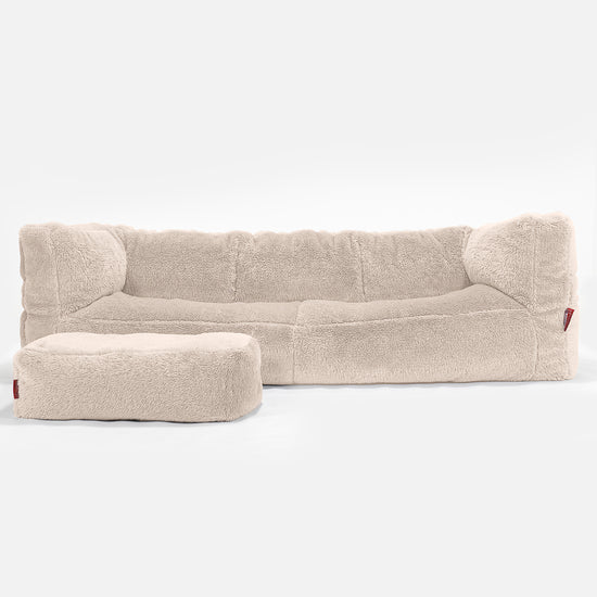 Albert Pouf Divano 3 posti - Eco-pelliccia Orsacchiotto Panna 02