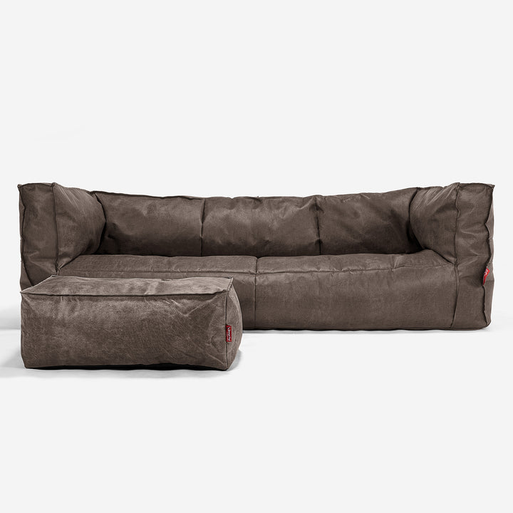 Albert Pouf Divano 3 posti - Pelle Effetto Vintage Ardesia Naturale 02