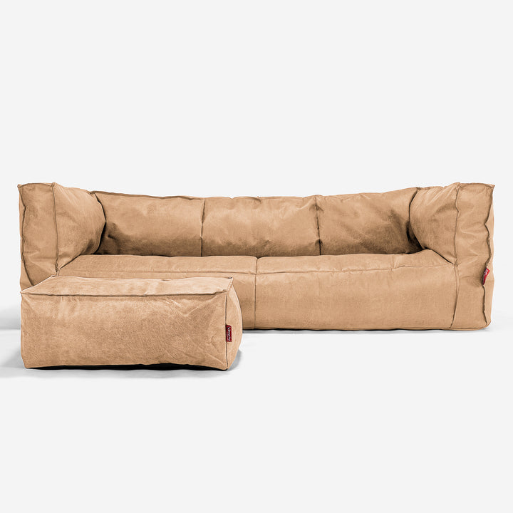 Albert Pouf Divano 3 posti - Pelle Effetto Vintage Marrone Miele 02