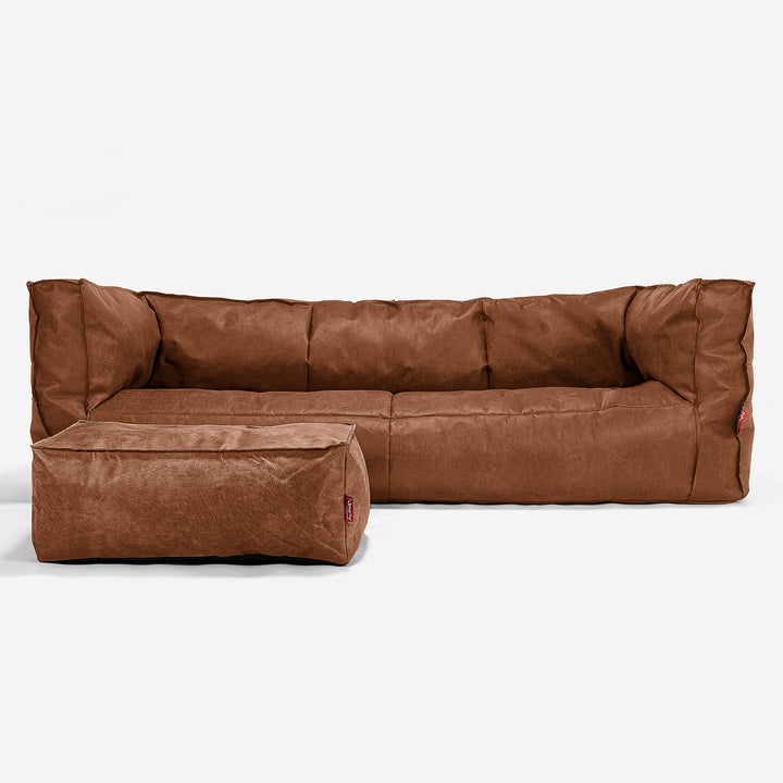 Albert Pouf Divano 3 posti - Pelle Effetto Vintage Tenné 02