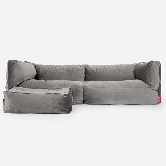 Albert Pouf Divano 3 posti - Velluto Argento 02