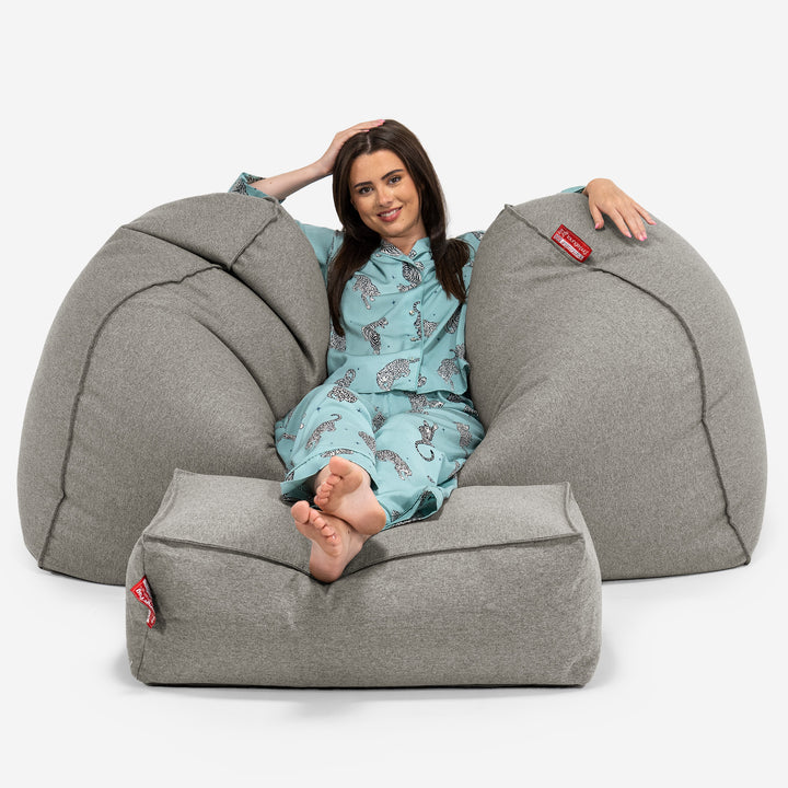 Pouf Divano Gigante - Tessuto in Lana Interalli Argento 03