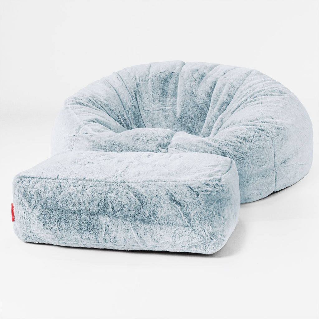 Pouf Divano, Sacco - Eco-pelliccia di Coniglio Azzurro Polvere 02