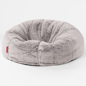 Pouf Divano, Sacco - Eco-pelliccia di Coniglio Grigio Chiaro