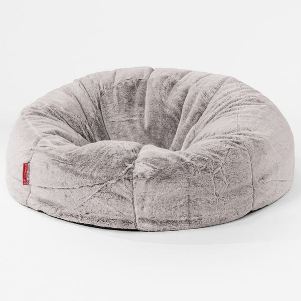 Pouf Divano, Sacco - Eco-pelliccia di Coniglio Grigio Chiaro 01