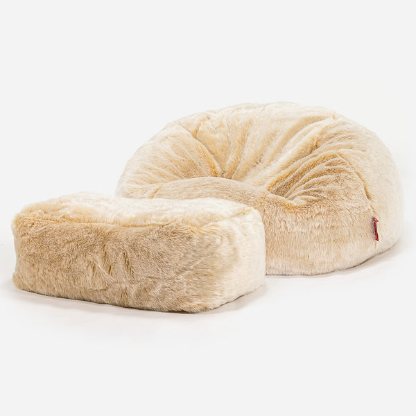Pouf Divano, Sacco - Finta Pelliccia Bianco Fabric Close-up Image