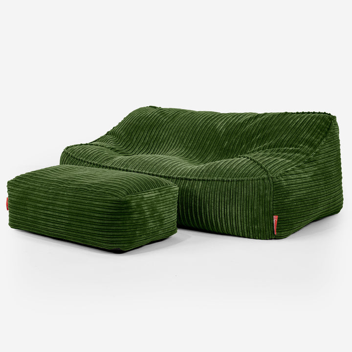 Pouf Divano Sloucher - Velluto a Coste Verde Foresta 02