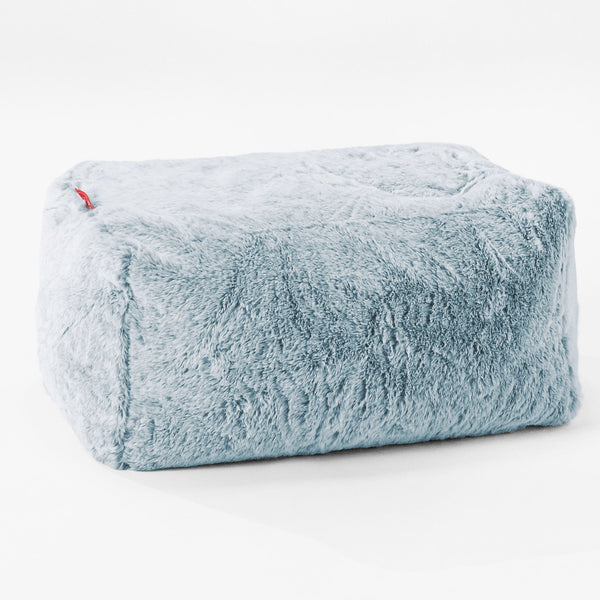 Pouf Poggiapiedi - Eco-pelliccia di Coniglio Azzurro Polvere 01