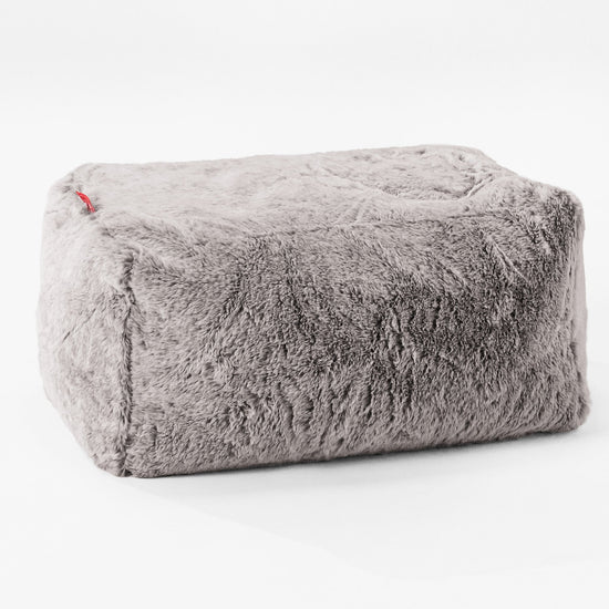 Pouf Poggiapiedi - Eco-pelliccia di Coniglio Grigio Chiaro 01