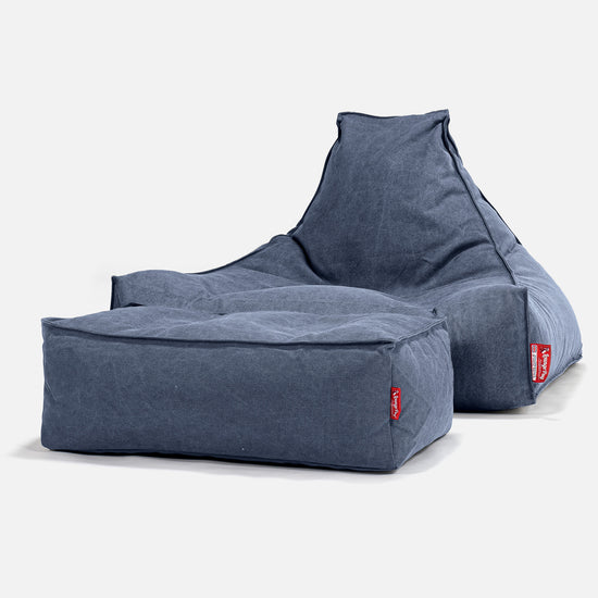 Pouf Poltrona Relax Sacco - Denim Effetto Consumato Navy 02