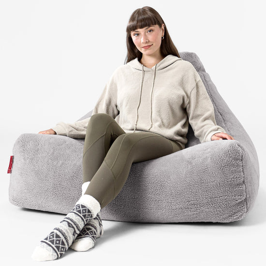 Pouf Poltrona Relax Sacco - Eco-pelliccia Orsacchiotto Grigio Medio 02